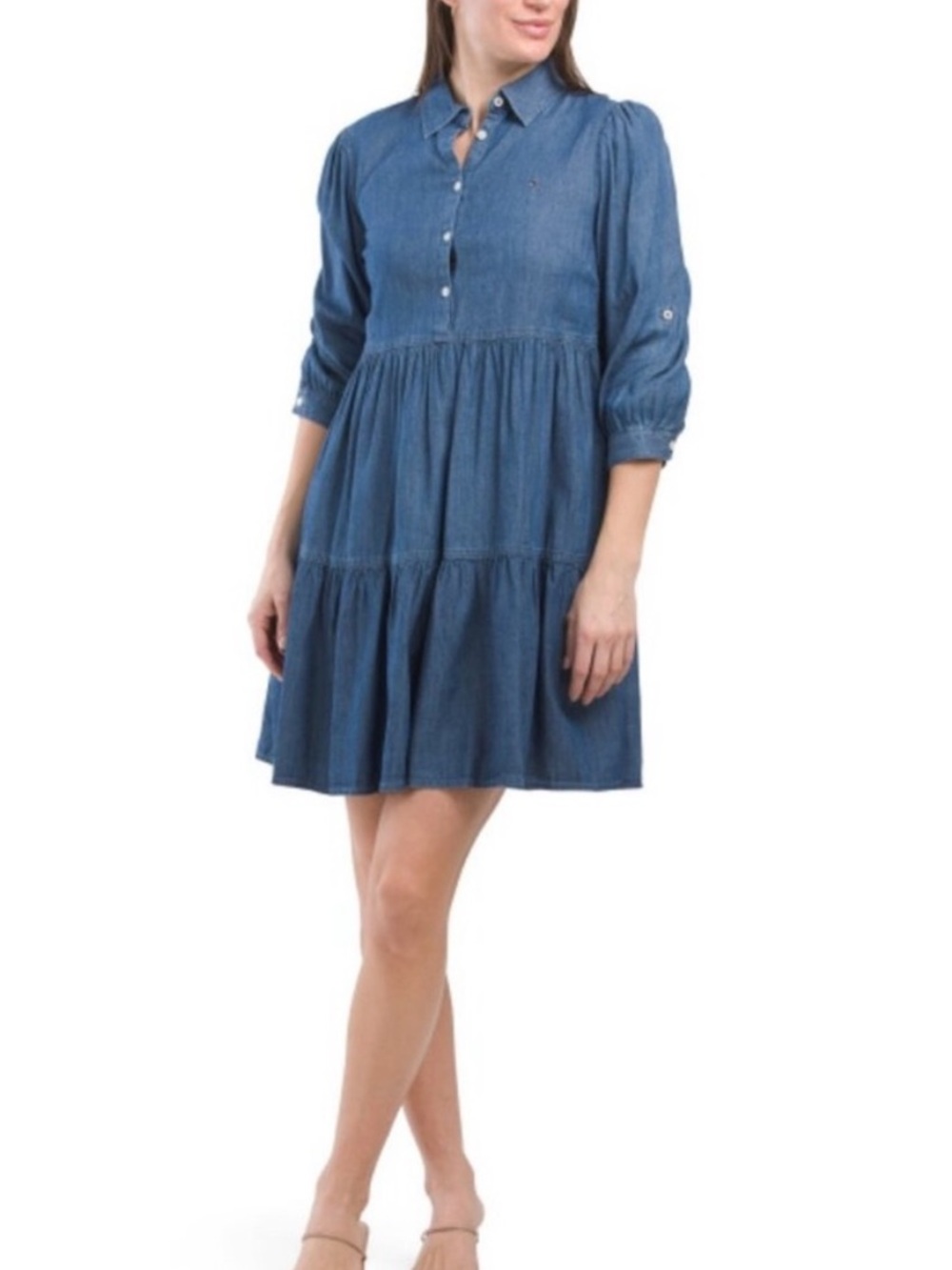 Tommy Hilfiger Blue Tiered Chambray Shirt Dress